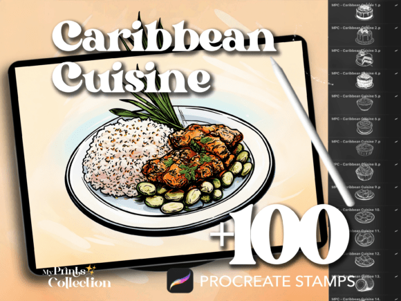 100 Procreate Caribbean Cuisine Stamps