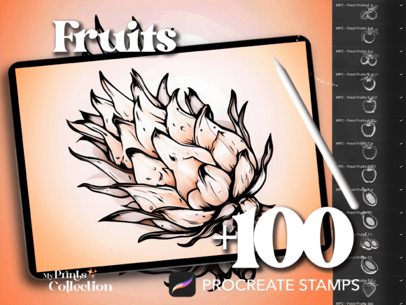 100 Procreate Fruits Food Stamps for Creative Digital Artists