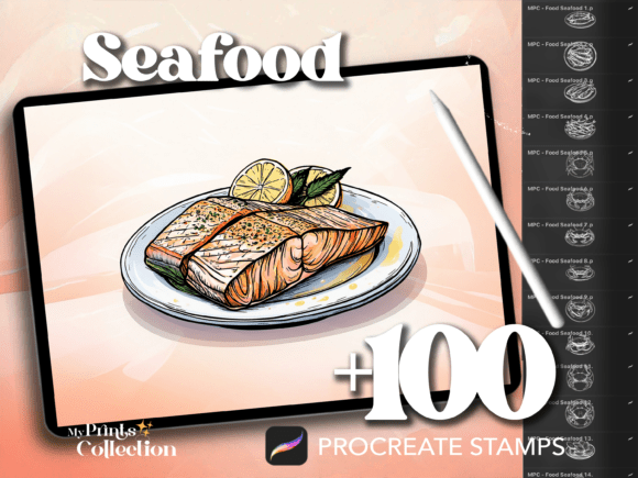 100 Procreate Seafood Food Stamps for Creative Digital Artists