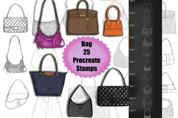 25 Procreate Bag Stamps Fashion Handba: A Practical Tool for Digital Fashion Designers and Illustrators