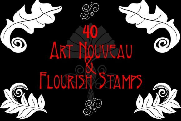 40 Art Nouveau-Flourish Procreate Stamps: Elevate Your Digital Art with Timeless Elegance