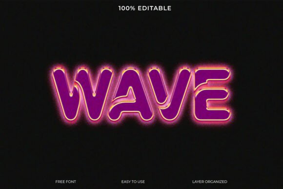 Retro Neon Text Effect of the Word Wave: A Vibrant Design Element for Modern Creatives